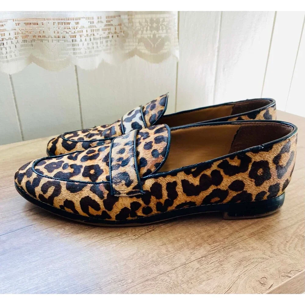 Franco Sarto Leopard Print Calf Hair Loafers Women's Flats Animal Print 8.5